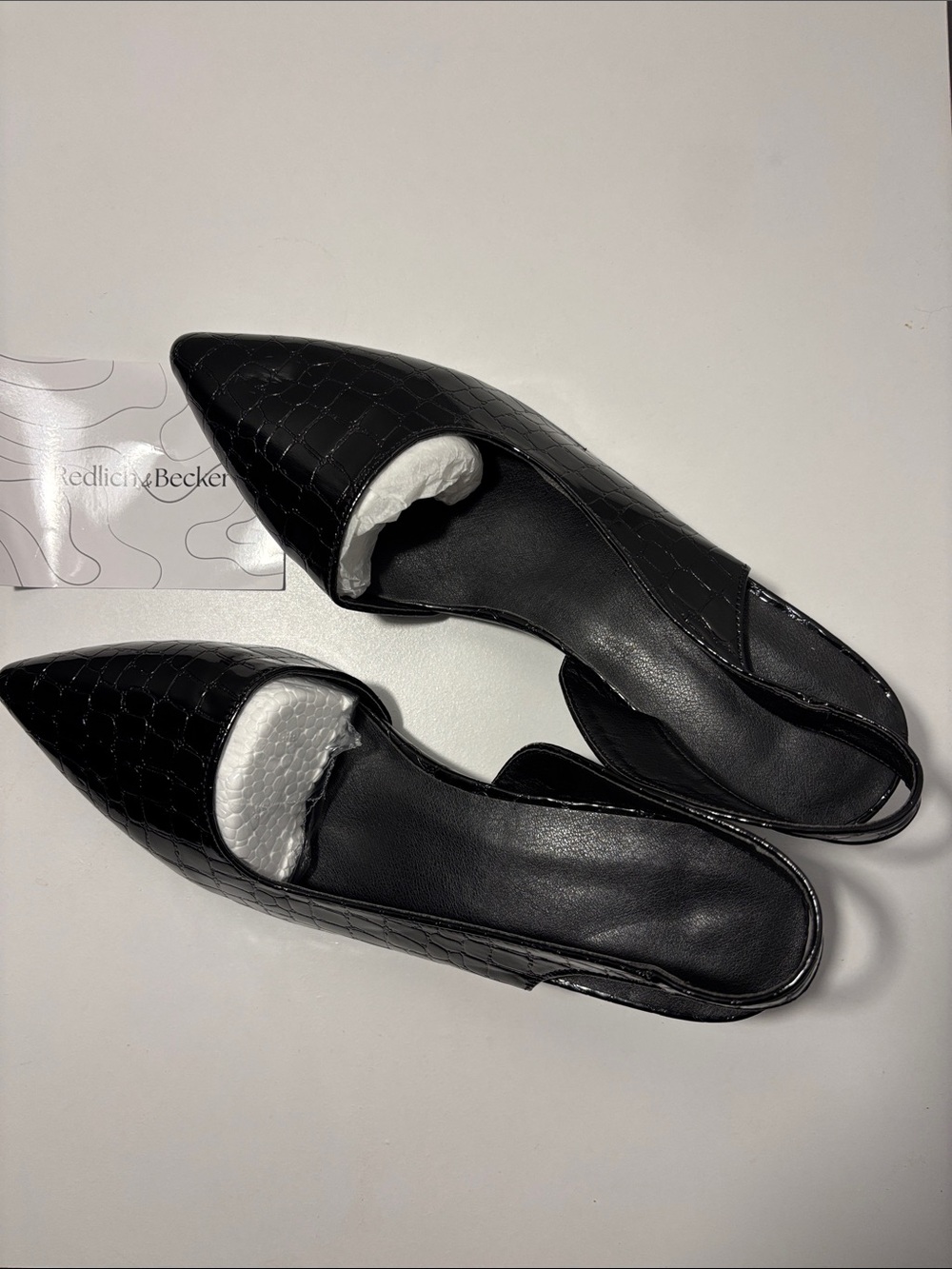 Black Pointed Crocodile print block heel Slingback Flats size 11.5